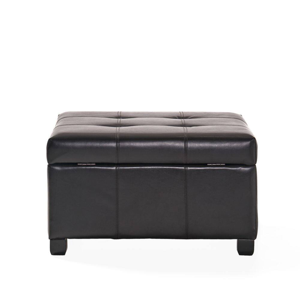 Espresso Tufted Round Leather Storage Ottoman