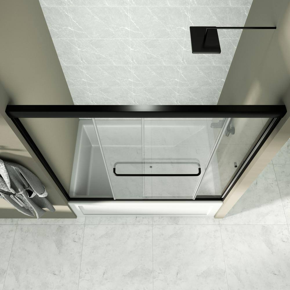 Matte Black Semi-Frameless Sliding Bathtub Door with Clear Glass