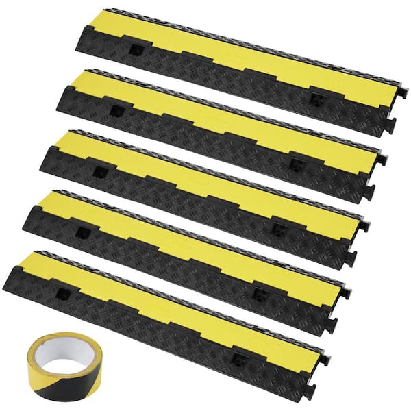 VEVOR 38 .58 in. x 9.45 in. Cable Protector Ramp 2 Channel 12000 lbs. Load Raceway Cord Cover Speed Bump for Traffic (5-Pack)