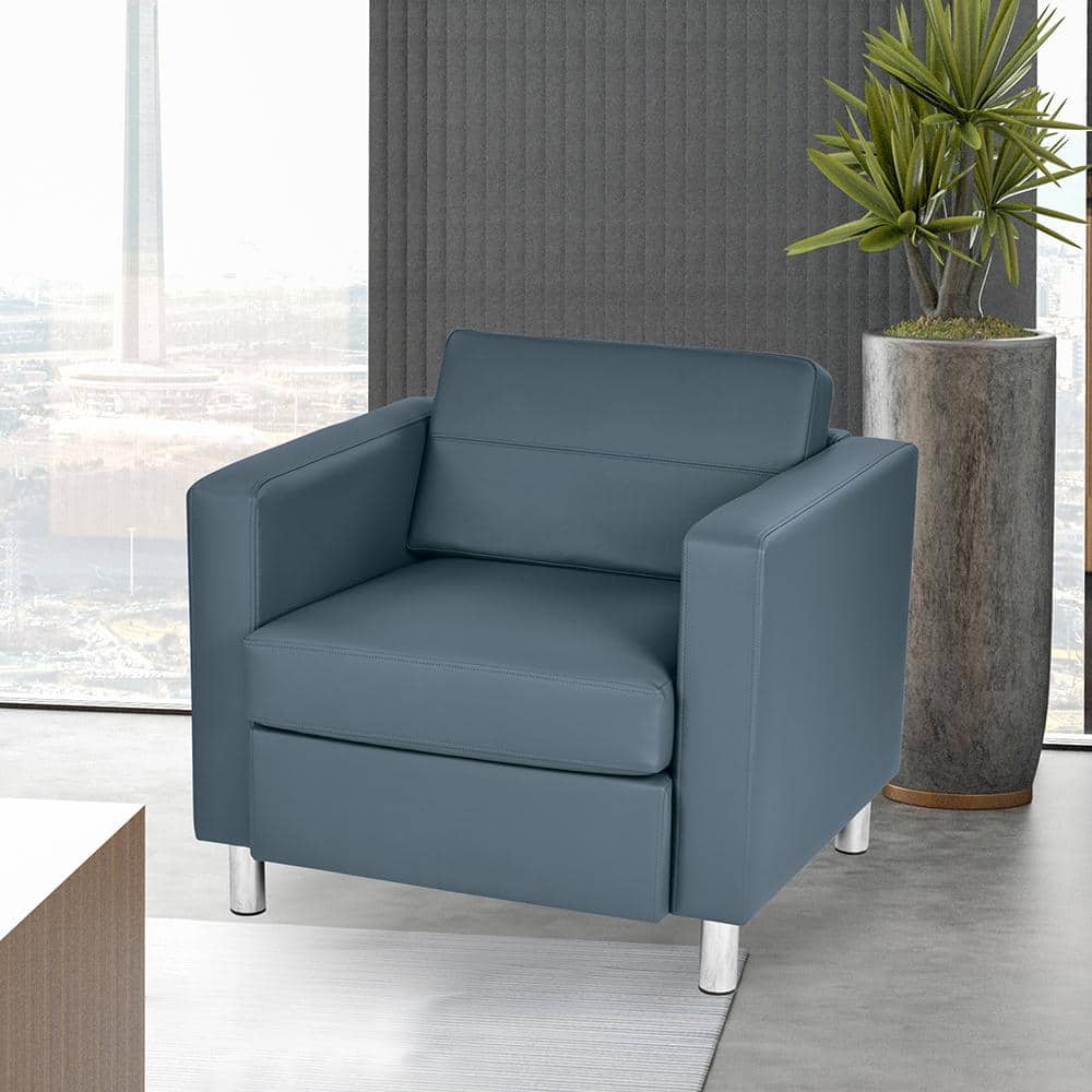 Pacific Blue Faux Leather Barrel Accent Chair with Metal Legs
