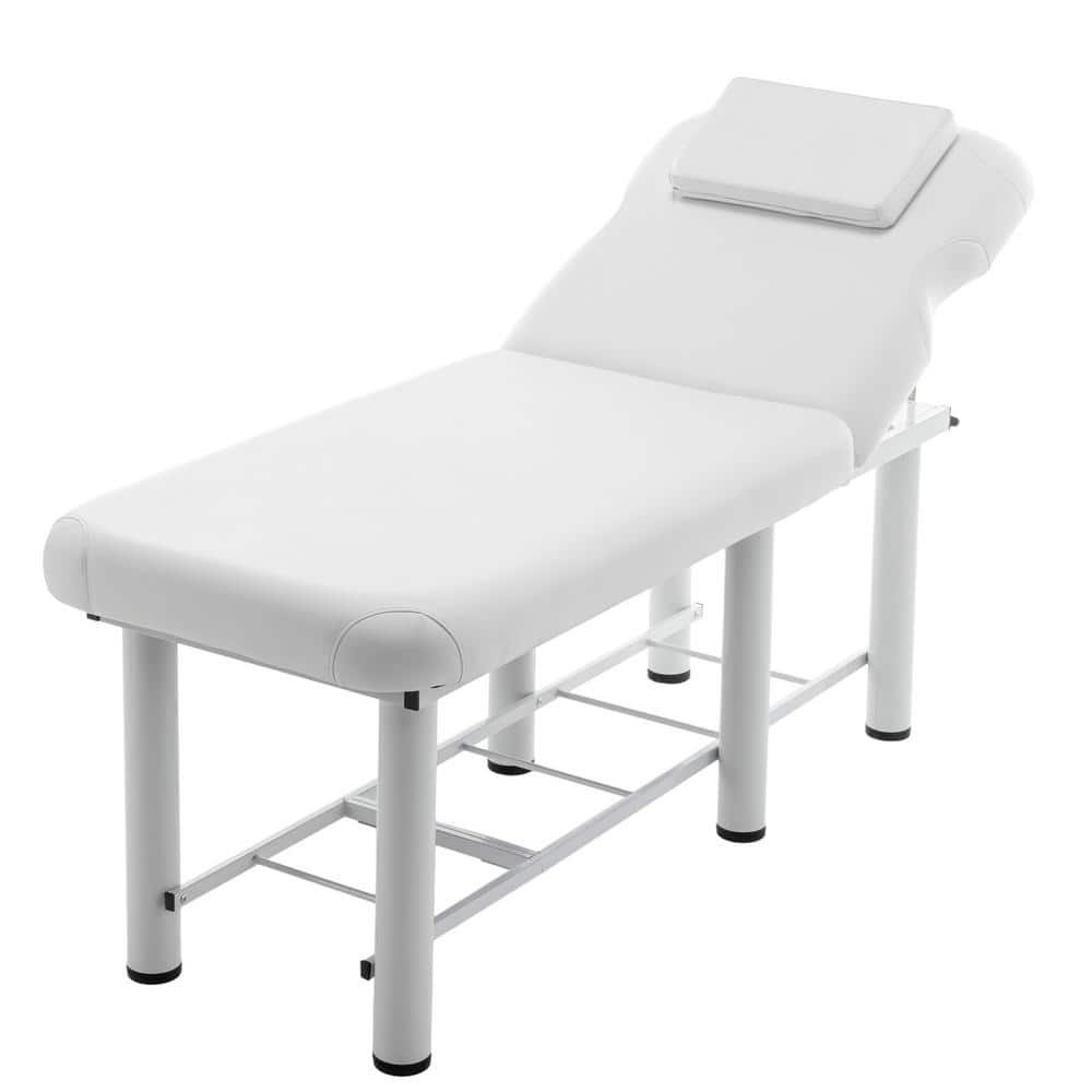 White Backrest Adjustable Massage Table with Removable Headrest, Bottom She