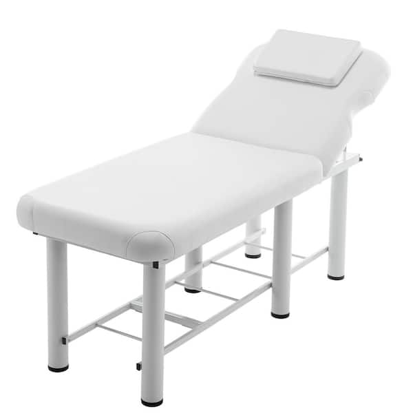 Unbranded White Backrest Adjustable Massage Table with Removable Headrest, Bottom Shelf Storage, Memory Foam Layer Salon Bed