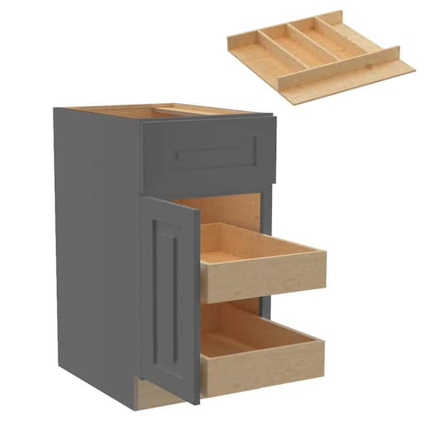 Home Decorators Collection Grayson 18 in. W x 24 in. D x 34.5 in. H Assembled Plywood Base Kitchen Cabinet in Deep Onyx with 2ROT Utility LH