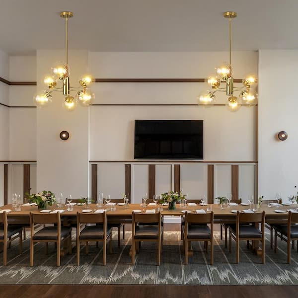 Modern 21.54 in. 6-Light Gold Branch Sputnik Dimmable Chandelier with Clear Globe Glass Shades for Living Room