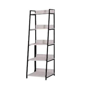 67 in. H Natural Wood 5-Shelf Ladder Bookcase with Black Metal Frame