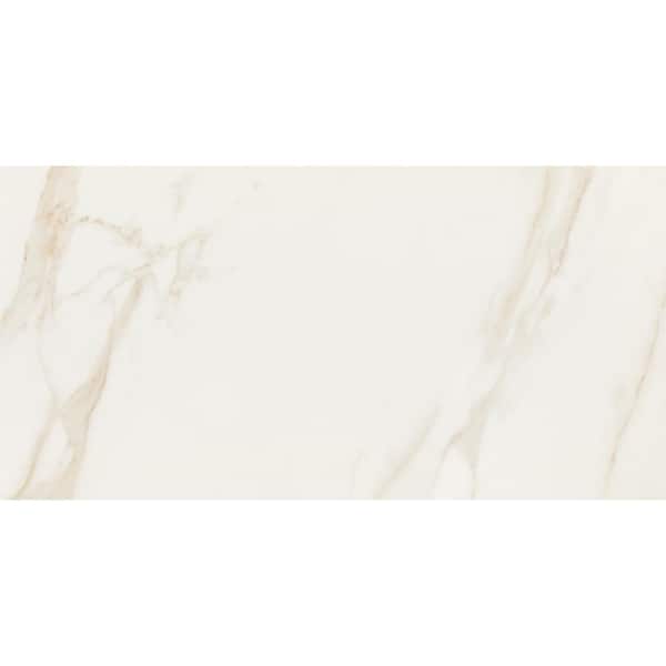 Sample of Calacatta Ouro Beige Polished 6 in. x 8 in. Porcelain Floor and Wall Tile