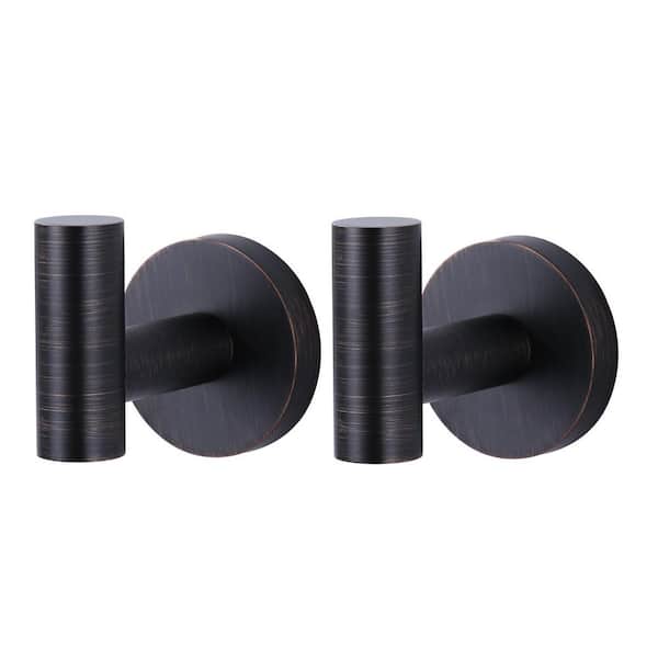 AVITAS Wall Mounted Bathroom Round J-Hook Robe/Towel Hook in Stainless Steel Oil Rubbed Bronze (2-Pack)