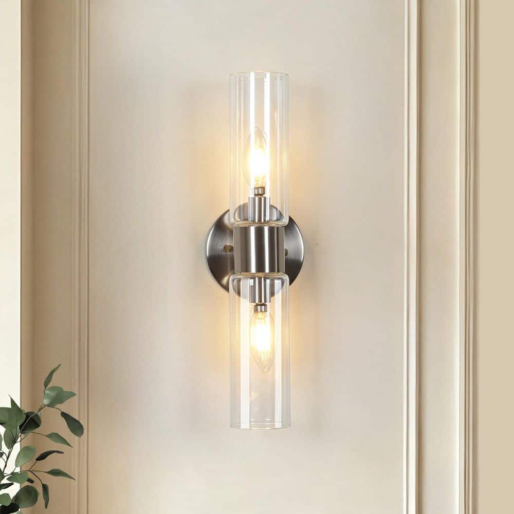 Fino Modern 4.7 in. 2-Light Polished Nickel Minimalist Wall Sconce with Cylinder Clear Glass Shades price history on PriceWatchPro