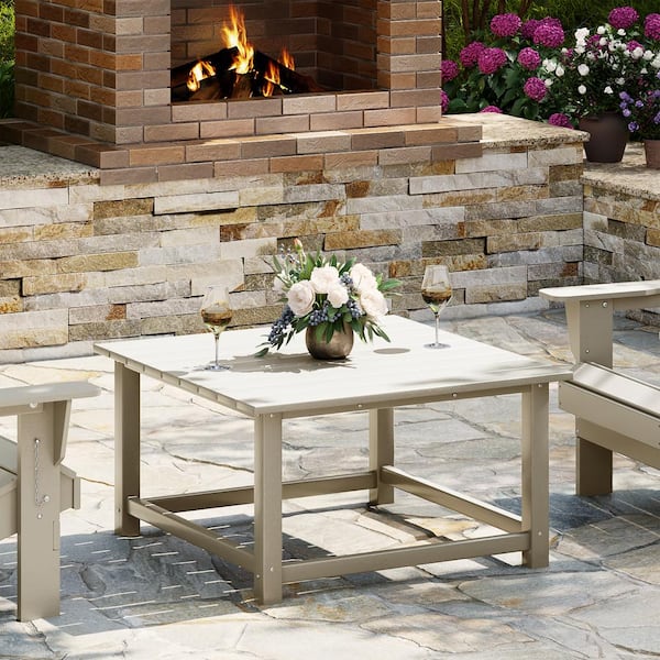 Laguna Outdoor Patio All Weather 31 in. Square HDPE Plastic Conversation Coffee Table in Sand