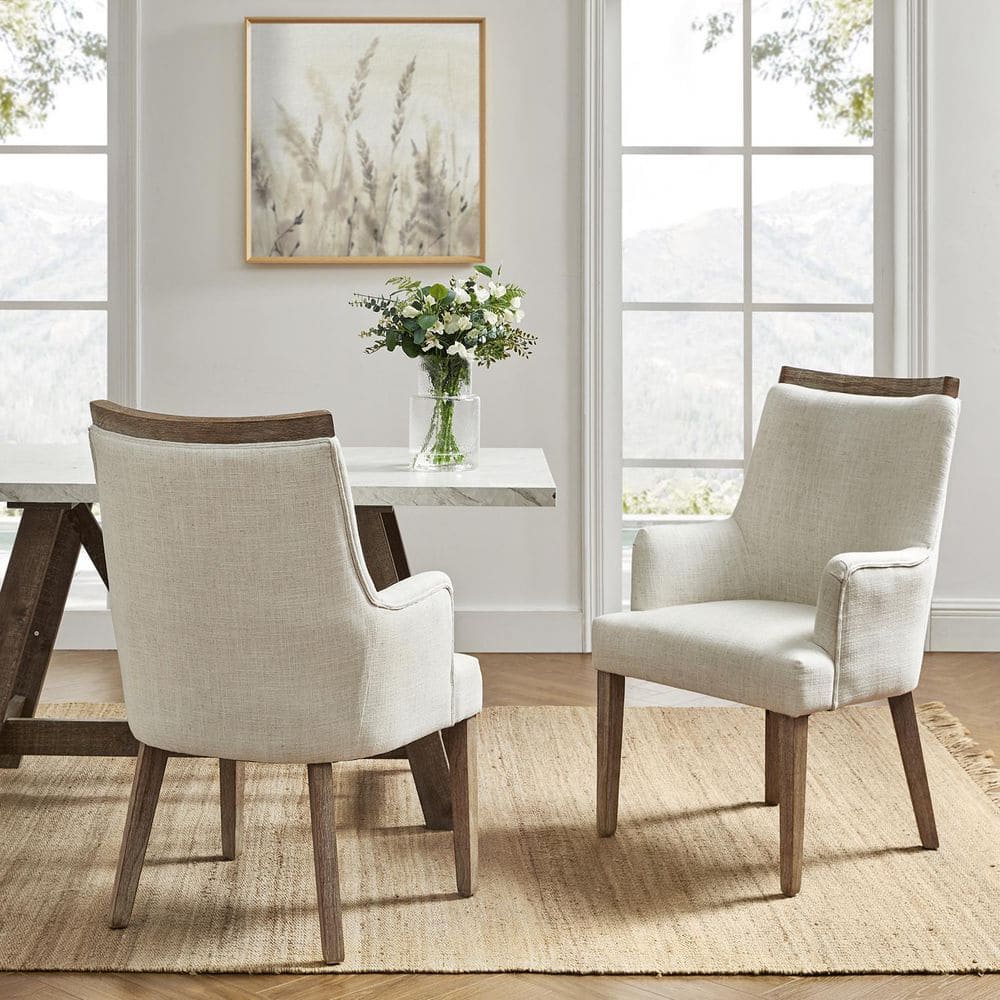Borchard Ivory Farmhouse Solid Wood Upholstered Dining Chair Set of 2 price history on PriceWatchPro
