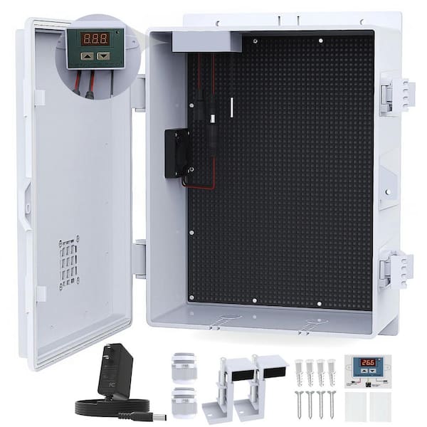 9 in. x 5.6 in. x 13 in. Outdoor Electrical Junction Box Enclosure with Fan and Thermostat Mounting Plate and Hinged Lid