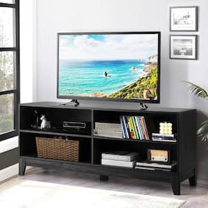 58 in. Black Modern Wood TV Stand Console Storage Entertainment Media Center Fits Up to 65 in. TV