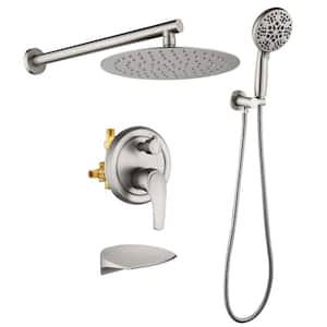 Single-Handle 1-Spray 10 in. Wall Mount Rainfall Dual Shower Heads with Spout in Brushed Nickel (Valve Included)