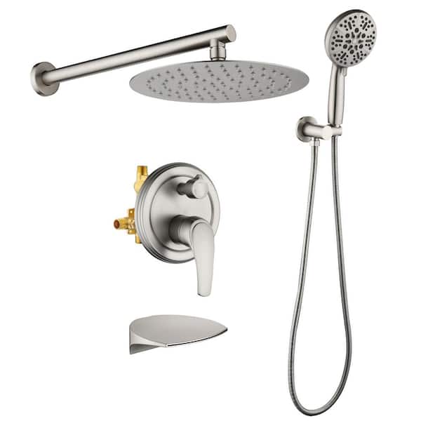 Satico Single-Handle 1-Spray 10 in. Wall Mount Rainfall Dual Shower Heads with Spout in Brushed Nickel (Valve Included)