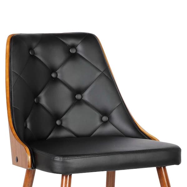 Armen Living Lily 31 in. Black Faux Leather and Walnut Wood Finish