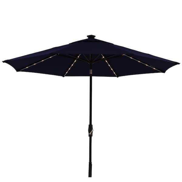 Tidoin 10 ft. Aluminum Solar Tilt Crank Lift Patio Market Umbrella in Black
