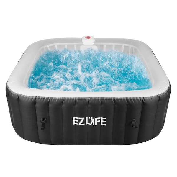 6 Person, 130 Aqua Jets, 110-Volt, Square Inflatable Hot Tub Spa, with LED, Cover, Repair Kit, Ground Pad, Filter, Hose
