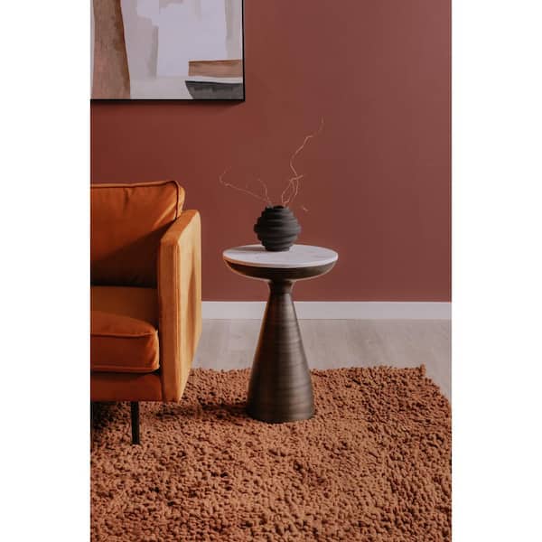 NADAAL STUDIOS Sarif 15.5 in. x 15.5 in. x 22 in. Round Side Table, White Marble Top with Aluminum Base, Art Deco Inspiration, White