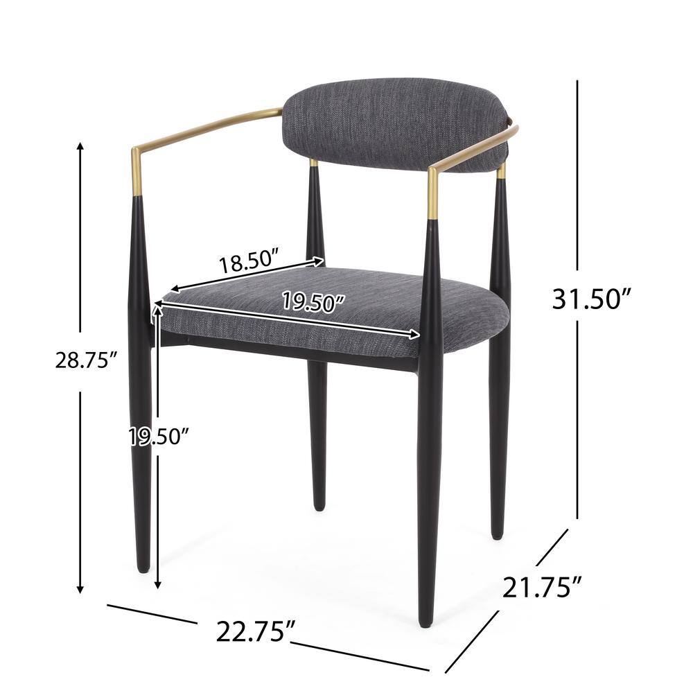 Gray Upholstered Metal Dining Chairs with Gold Detailing, Set of 2
