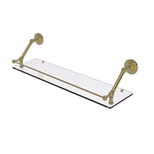 Prestige Que New 30 in. Floating Glass Shelf with Gallery Rail in Unlacquered Brass