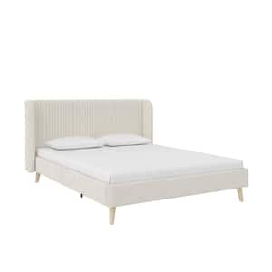 Holly, Gray, Metal Frame, King Platform Bed with Upholstered Wingback Tufted Headboard