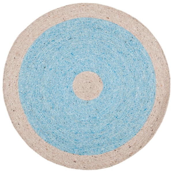 SAFAVIEH Braided Blue Beige 5 ft. x 5 ft. Abstract Striped Round Area Rug