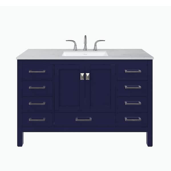 Eviva Aberdeen 54 in. Single Sink Blue Bath Vanity with White Carrara Quartz Top (Assembled)