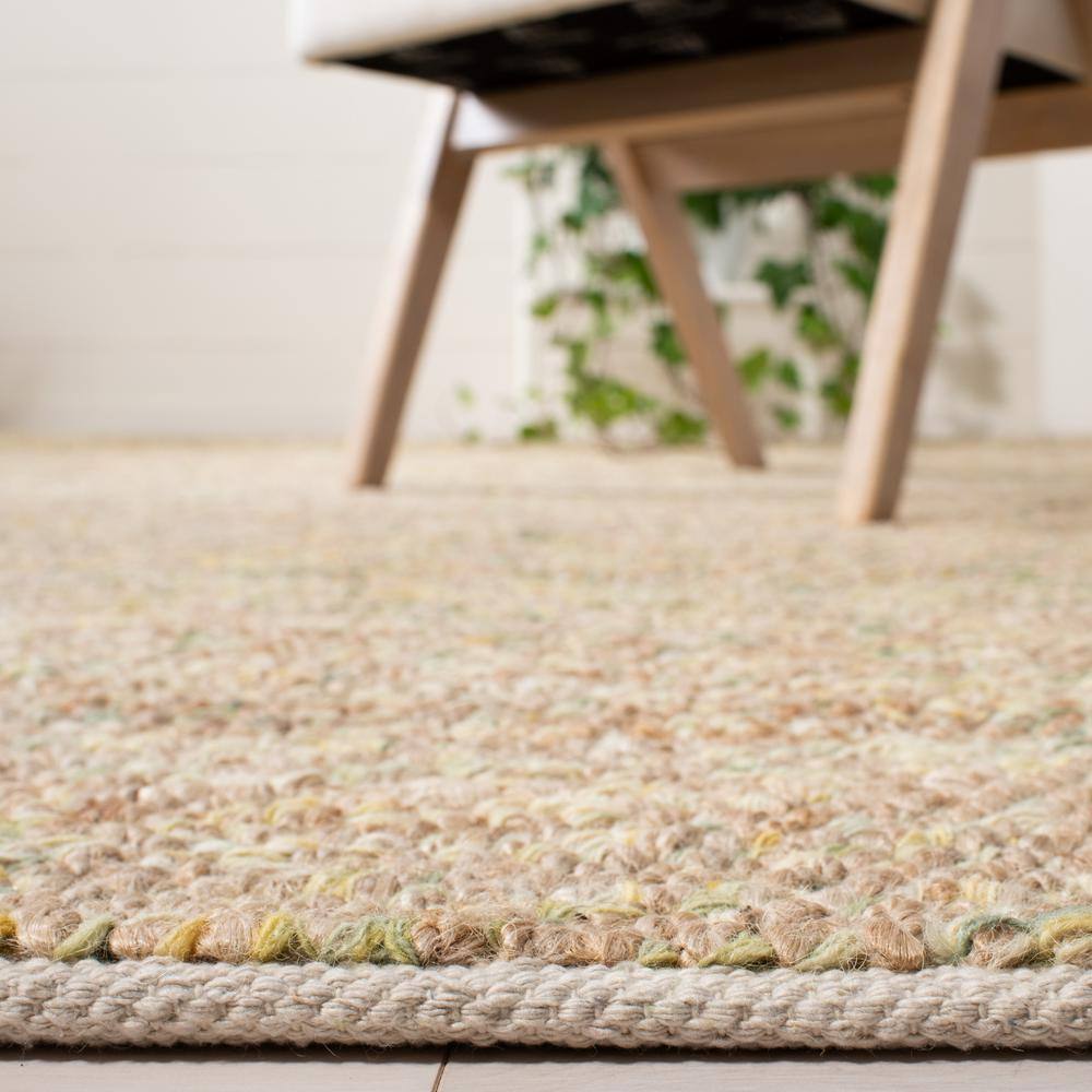 Natural and Green Hand-Knotted Wool 8' x 10' Area Rug