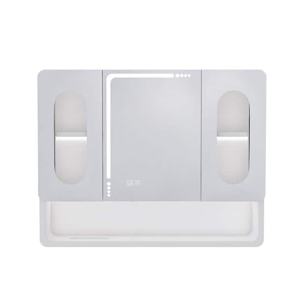 Avex White 35.43 in. W x 27.56 in. H Rectangular Aluminium Medicine Cabinet with Mirror and LED Lights