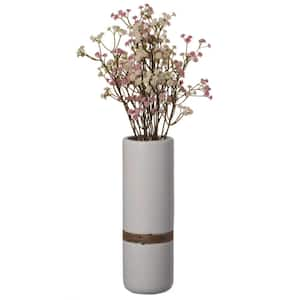 11 in. White Decorative Modern Ceramic Cylinder Shape Table Vase Flower Holder with Rope