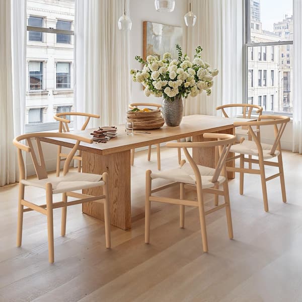OrangeOne Wagner Natural Color Solid wood Wishbone Dining Chairs