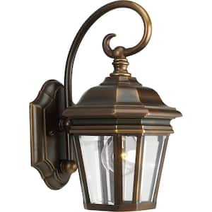 Crawford Collection 1-Light Oil Rubbed Bronze Clear Beveled Glass New Traditional Outdoor Small Wall Lantern Light