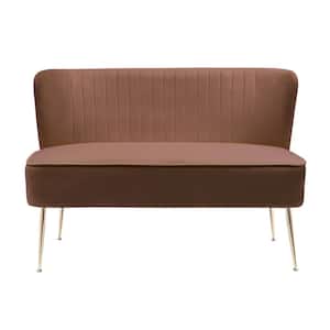 Farrah 46 in. Wide 2-Seater Velvet Upholstered Armless Wingback Loveseat Settee, Brown