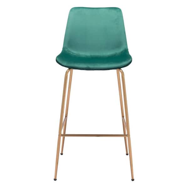 HomeRoots 30.7 in. Green Low Back Metal Bar Chair with Upholstery Seat