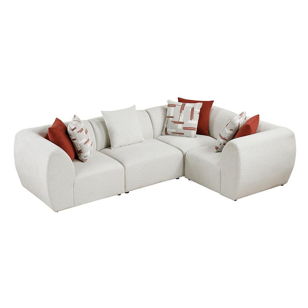 Rhett 121.5 in. Round Arm 4-Piece Chenille Modular Sectional Sofa in. Beige