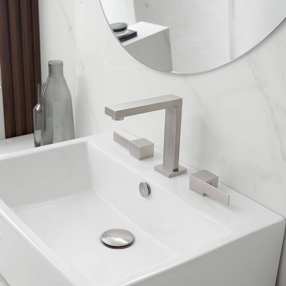 Brushed Nickel Widespread Double Handle Low-Arc Bathroom Faucet