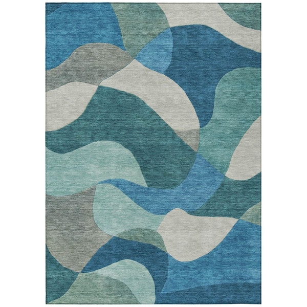 Chantille Machine Washable Indoor/Outdoor Abstract ACN2141 Teal 8 ft. x 10 ft. Area Rug