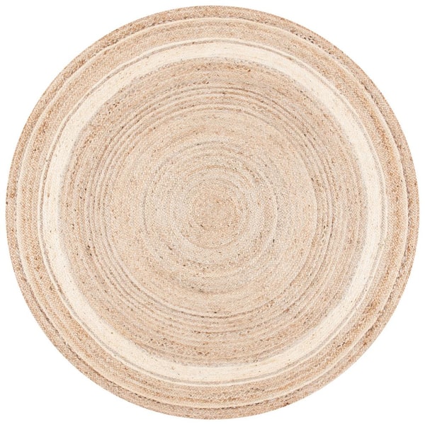 SAFAVIEH Natural Fiber Ivory/Beige 6 ft. x 6 ft. Striped Border Round Area Rug