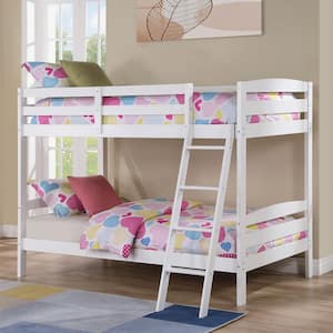 Matoa White Twin Over Twin Bunk Bed with Attached Ladder