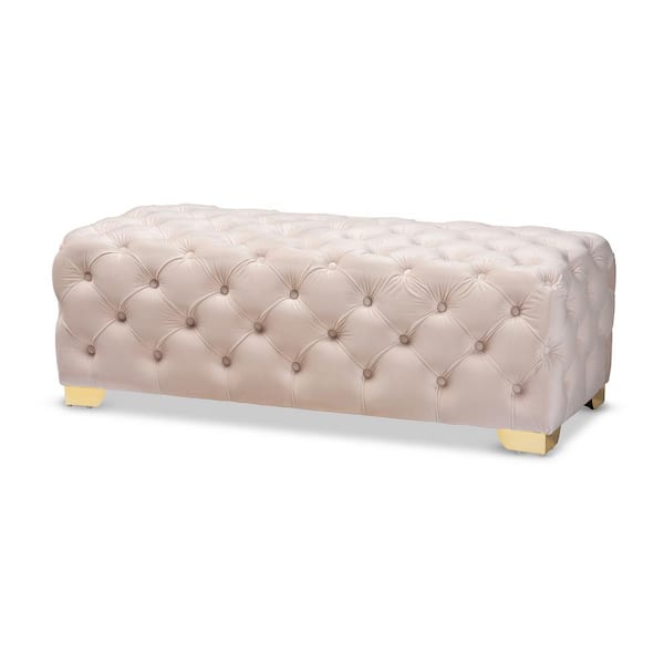 Baxton Studio Avara Light Beige and Gold Bench Ottoman