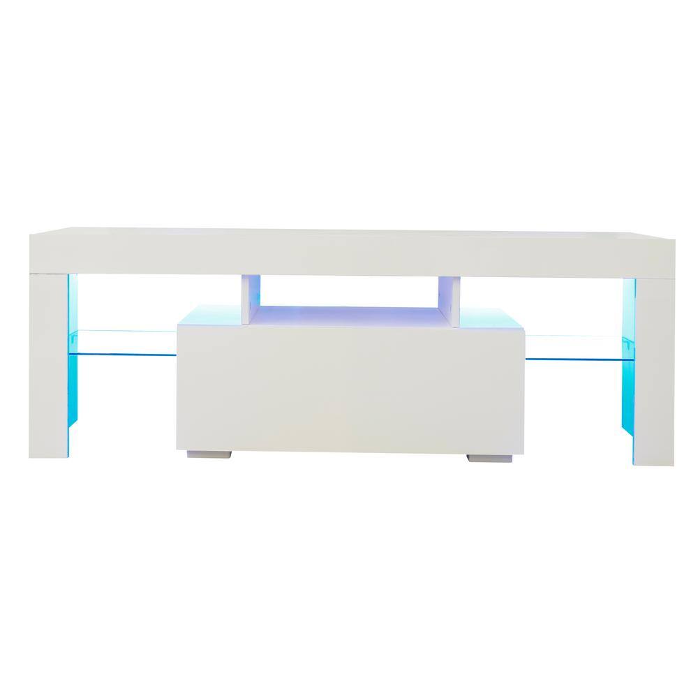 Utopia 4niture Felesie 51.2 in. White TV Stand with LED Lights, Fits TV's up to 55 in., White Finish