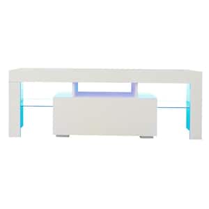 Anju 51 in. White TV Console LED Entertainment Center with Storage Shelves and Drawer