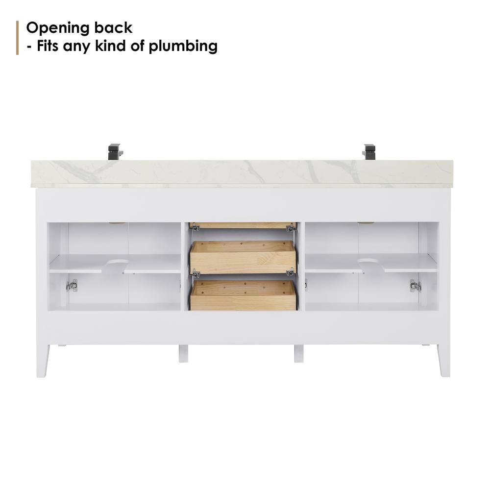 Laurel 72" White Fir Wood Vanity with Calacatta Quartz Top