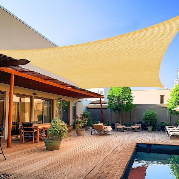 8 ft. x 12 ft. 185G Sand Rectangle Sun Shade Sail Screen Canopy, Outdoor Patio and Pergola Cover