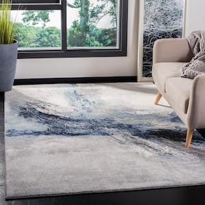 Galaxy Blue/Gray 4 ft. x 4 ft. Square Abstract Area Rug