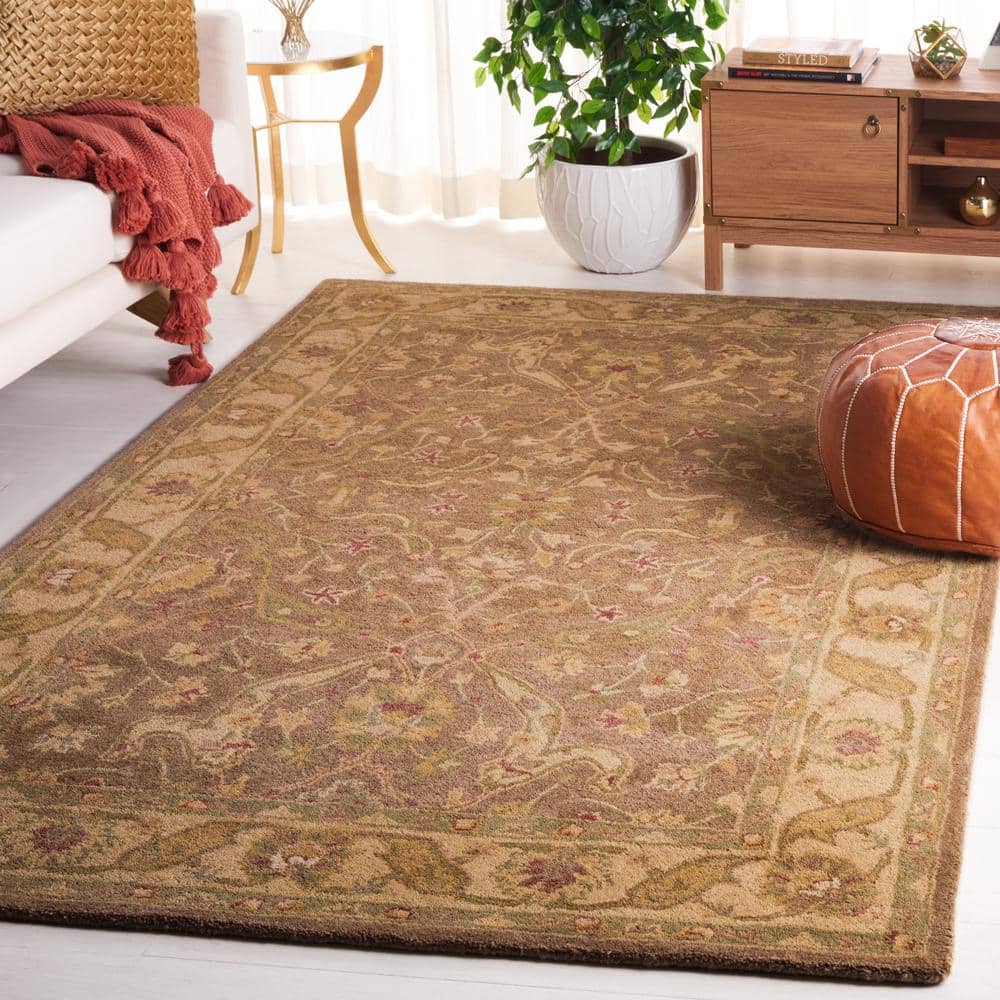 Heirloom Elegance Hand-Tufted Wool Area Rug in Brown and Gold, 3' x 5'