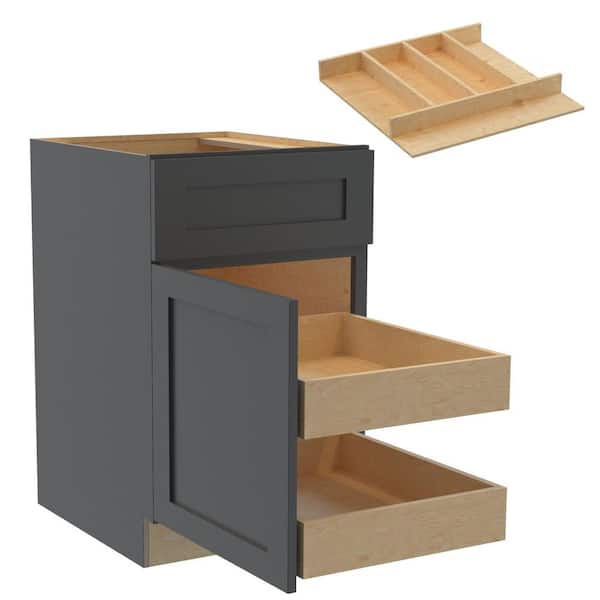 Home Decorators Collection Newport 21 in. W x 24 in. D x 34.5 in. H Assembled Plywood Base Kitchen Cabinet in Deep Onyx with 2ROT Utility LH