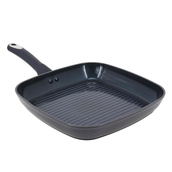 Hawke 11 Inch Square Ceramic Nonstick Aluminum Grill Pan in Dark Blue