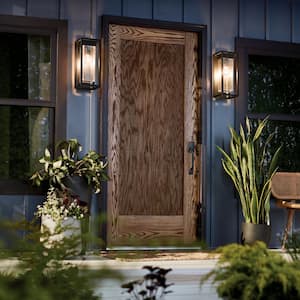 Mercer 16 in. 1-Light Black Outdoor Hardwired Wall Lantern Sconce with No Bulbs Included (1-Pack)