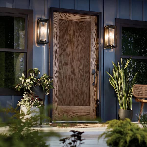 Mercer 16 in. 1-Light Black Outdoor Hardwired Wall Lantern Sconce with No Bulbs Included (1-Pack)